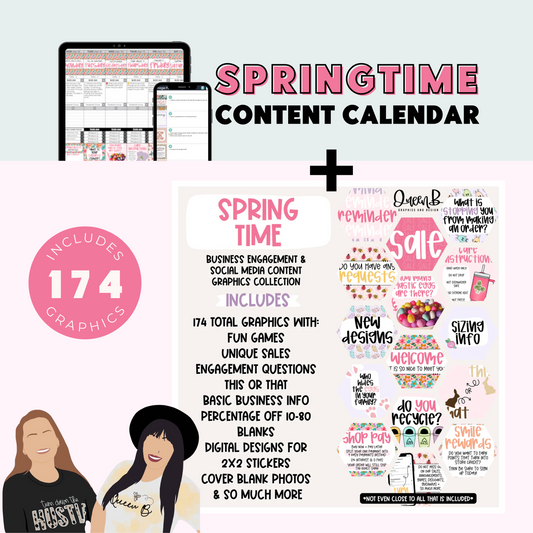 Springtime Calendar themed social media plan and engagement graphics for t shirt business | Sun Kissed Virtual Assistant