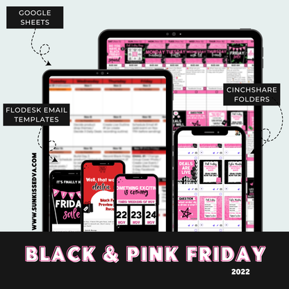 Black Friday & Pink Friday Content Calendar themed social media plan | Sun Kissed Virtual Assistant