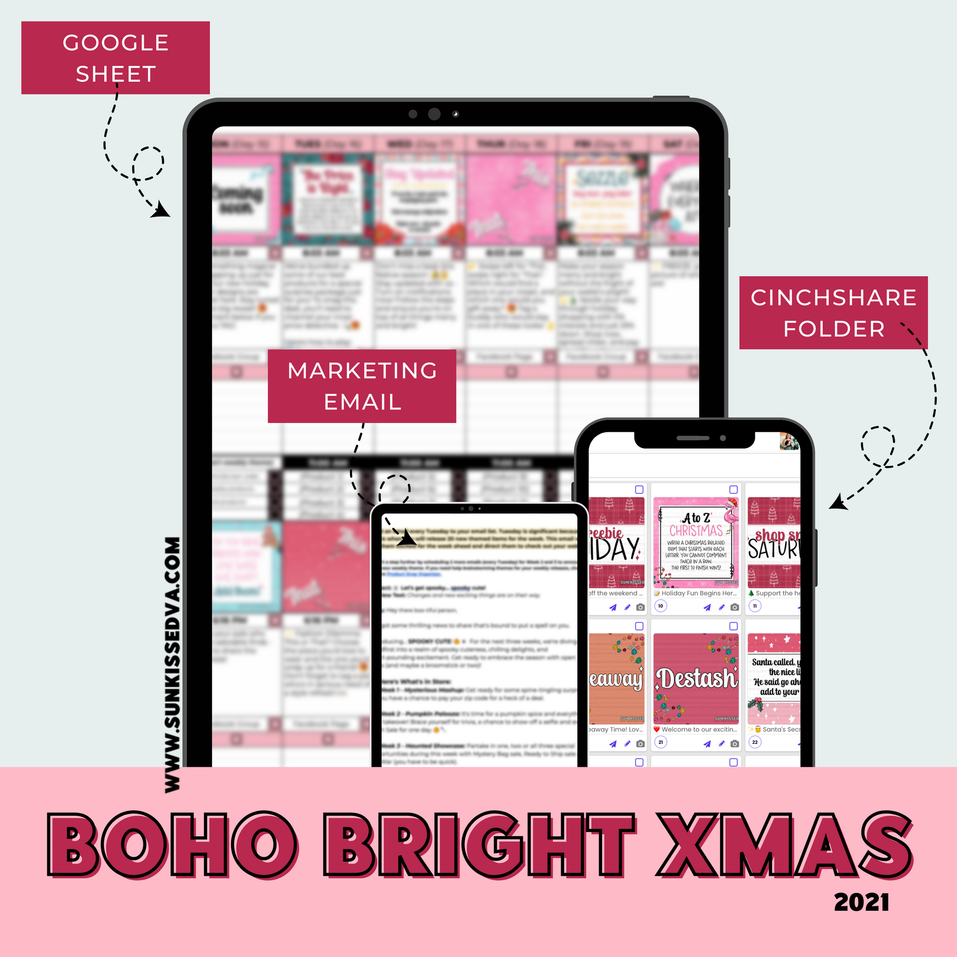 Boho Bright Christmas Content Calendar themed social media plan | Sun Kissed Virtual Assistant