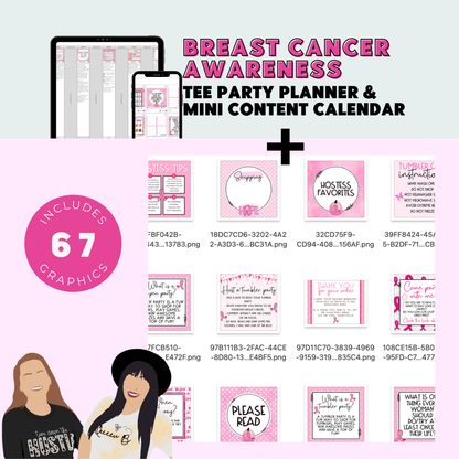 Breast Cancer Awareness Tee Party Planner & Party Engagement Graphics for Social Media for T-Shirt Makers | Sun Kissed Virtual Assistant