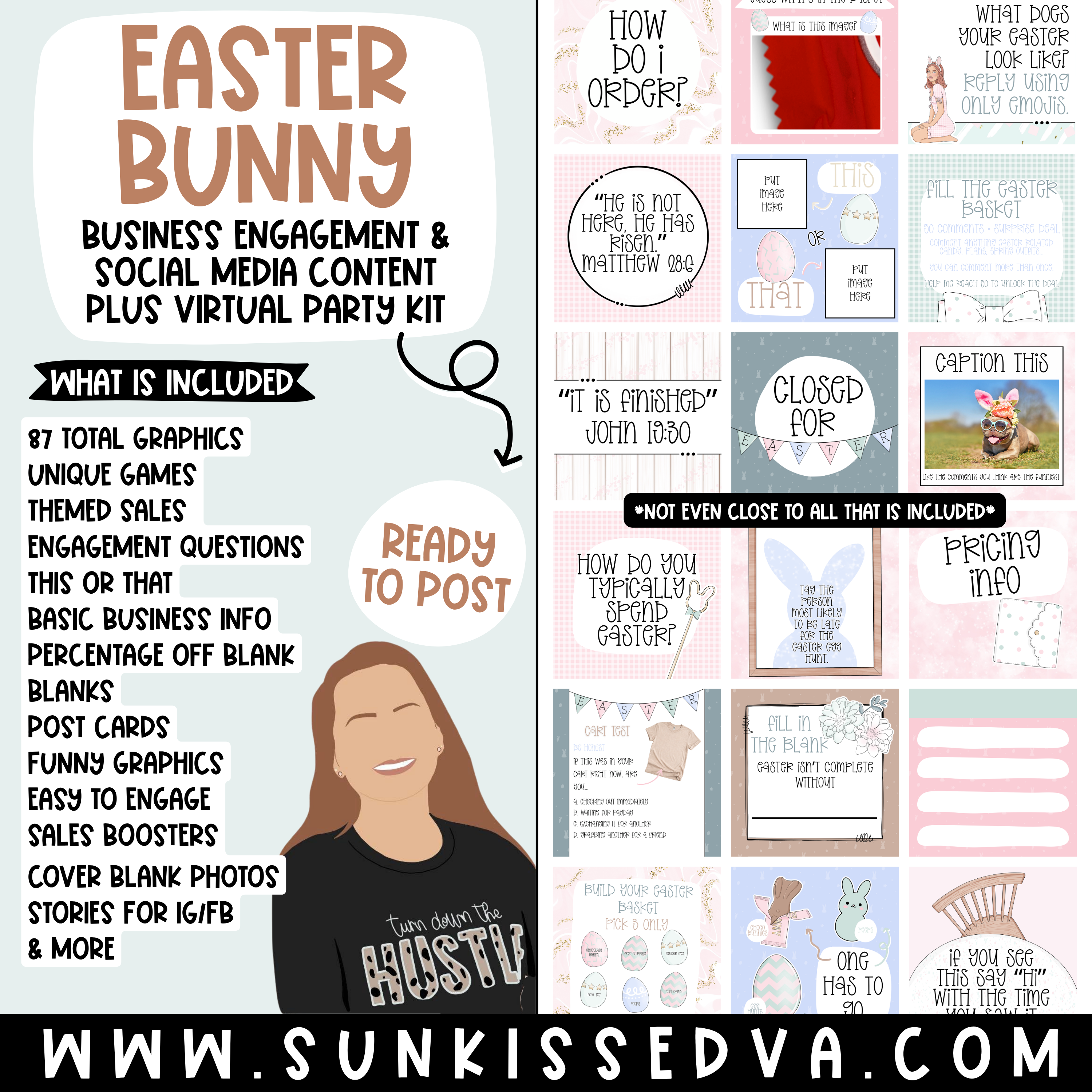 Va Graphics Guide Easter Bunny Social Media Graphics & Canva Templates | Sun Kissed VA