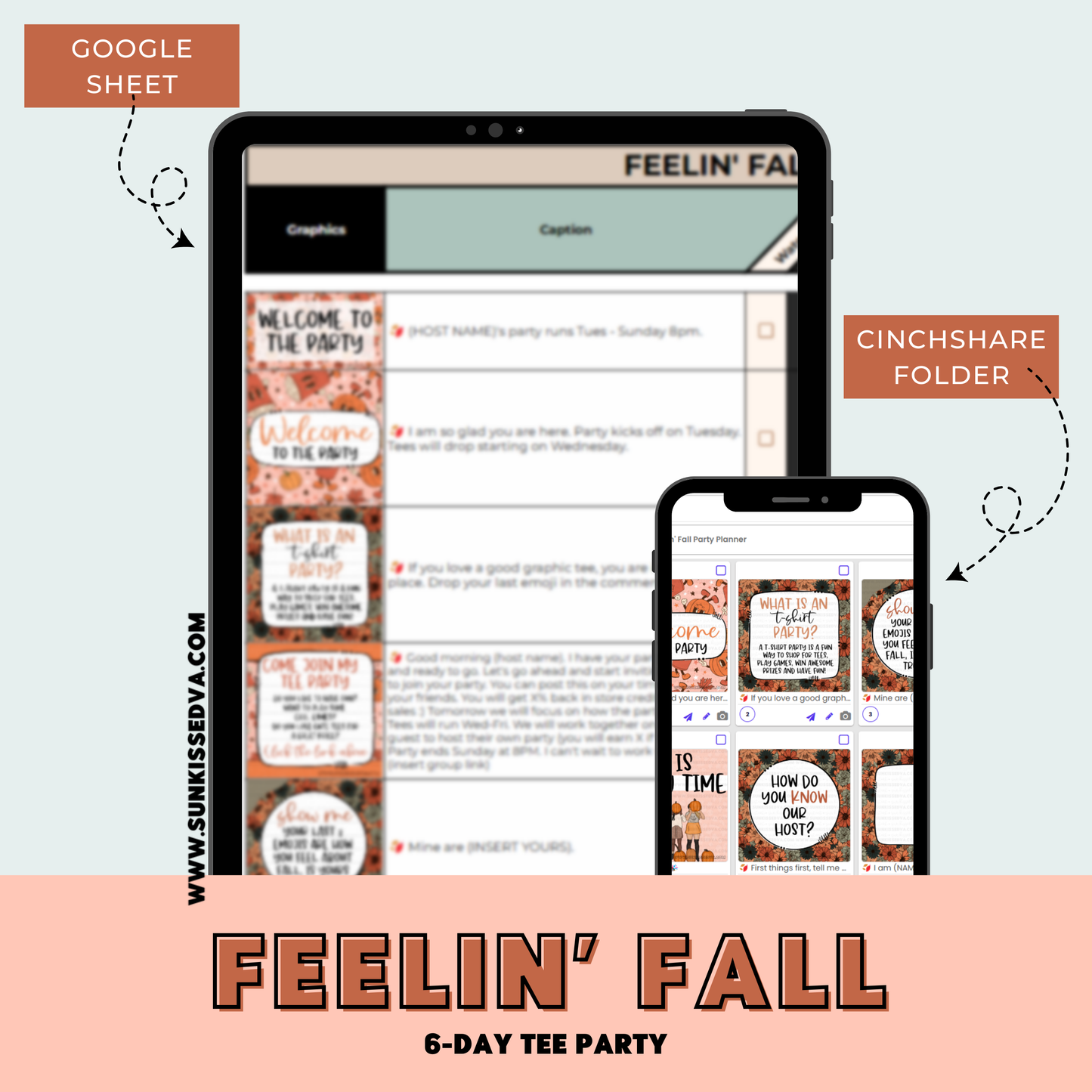 Feelin Fall Tee Party Planner & Party Graphics for Social Media Engagement | Sun Kissed Virtual Assistant