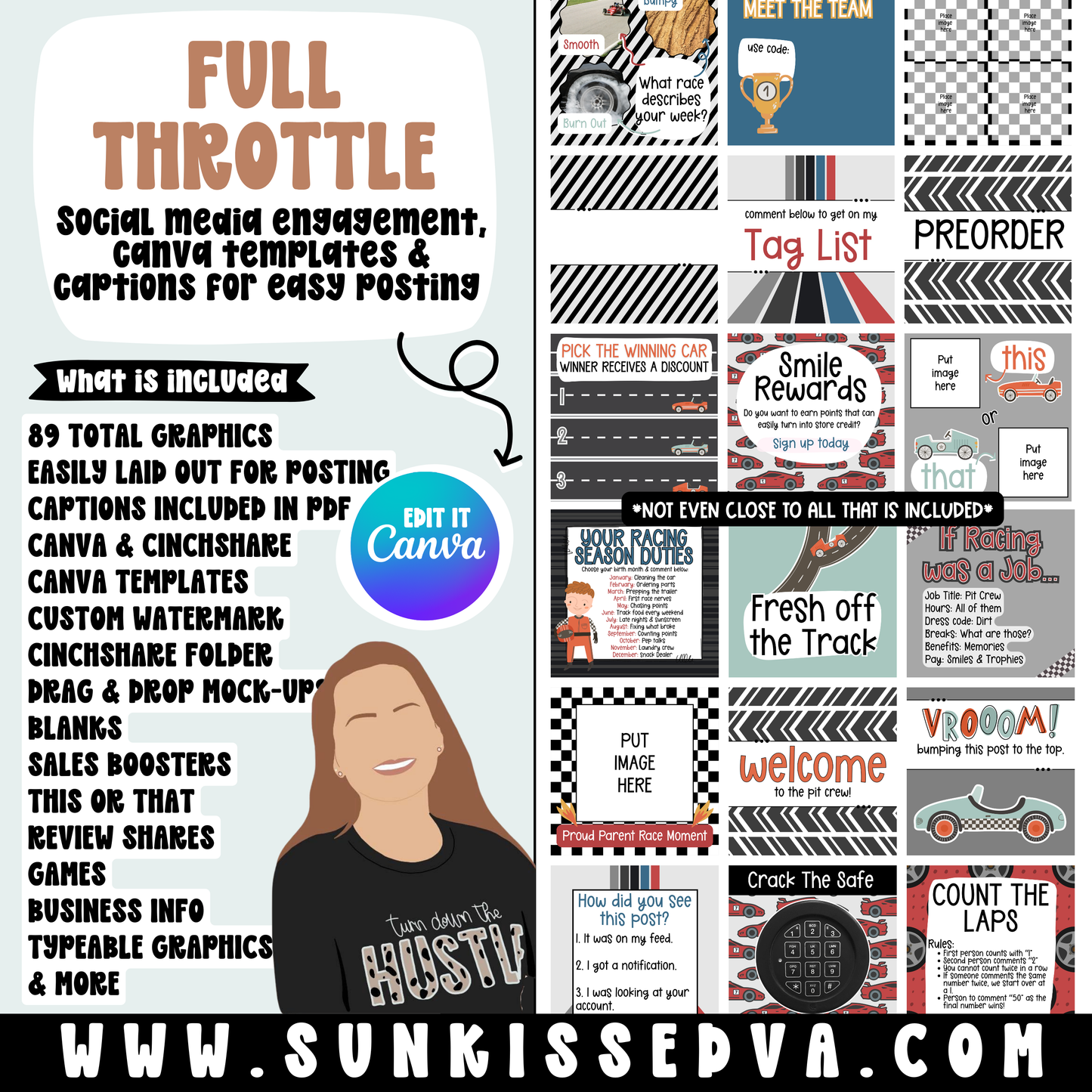 Full Throttle (89 Social Media Graphics, Captions & Canva Templates)