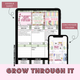 Grow Through It Content Calendar themed social media plan and engagement graphics for t shirt business | Sun Kissed Virtual Assistant