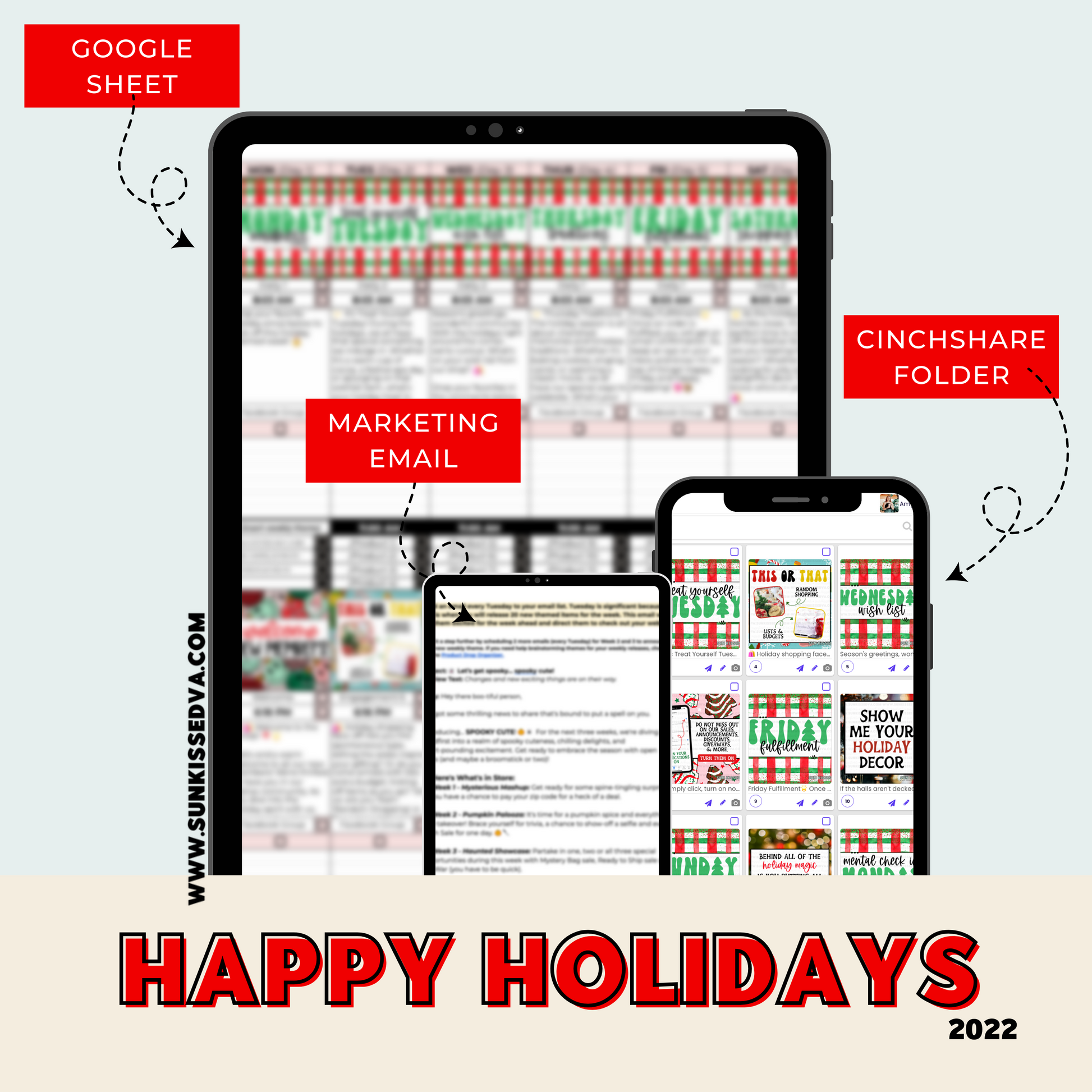 Happy Holidays Content Calendar themed social media plan | Sun Kissed Virtual Assistant