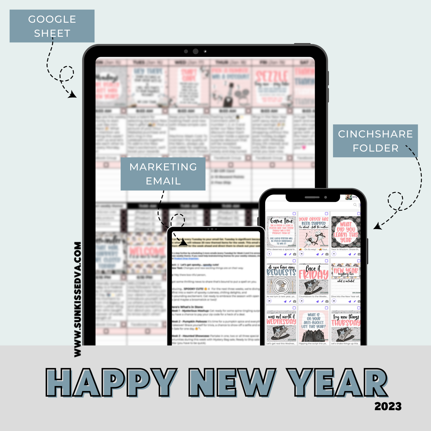 Happy New Year Content Calendar themed social media plan | Sun Kissed Virtual Assistant