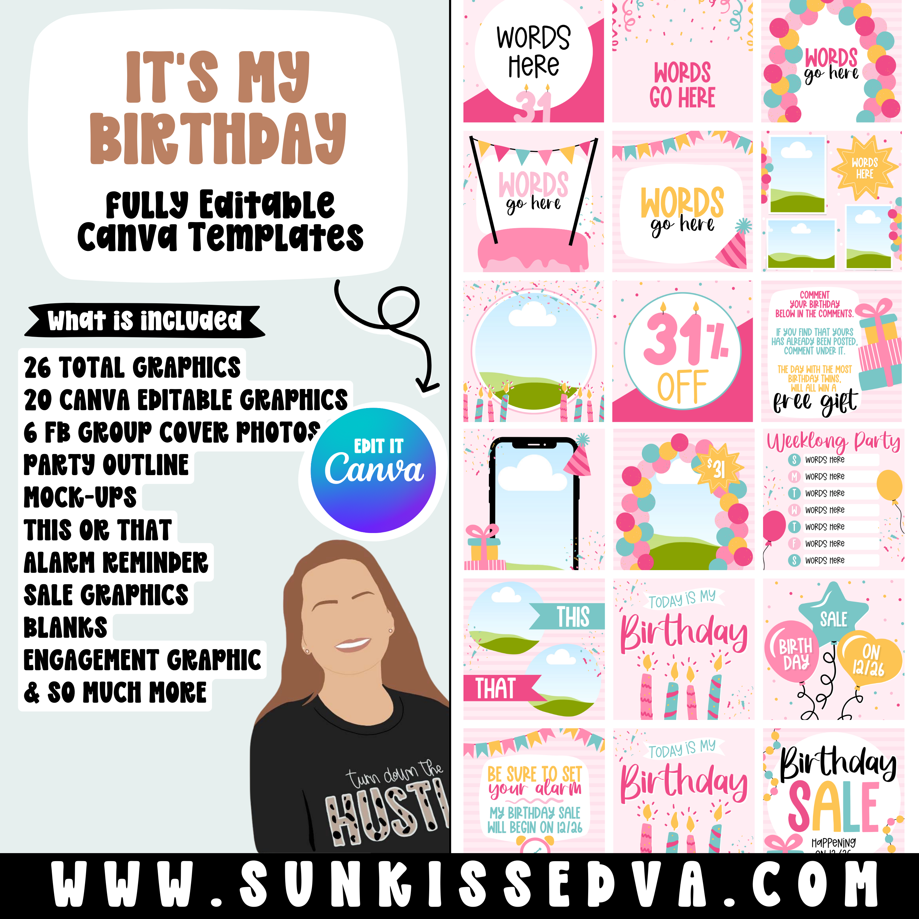 It's My Birthday Canva Templates | Sun Kissed VA