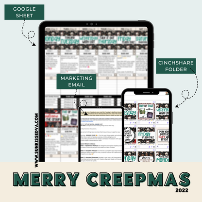 Merry Creepmas Content Calendar themed social media plan | Sun Kissed Virtual Assistant