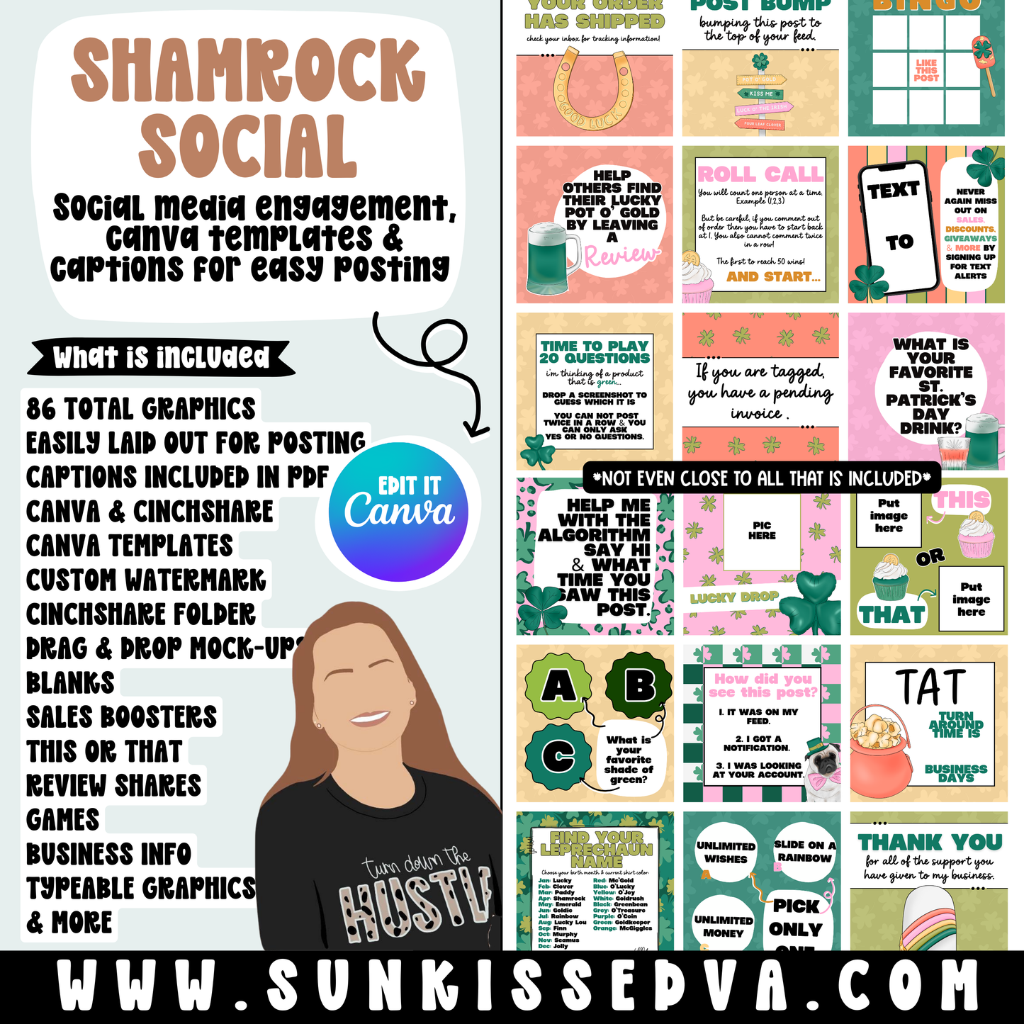 Shamrock Social (86 Social Media Graphics, Captions & Canva Templates)