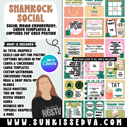 Shamrock Social (86 Social Media Graphics, Captions & Canva Templates)