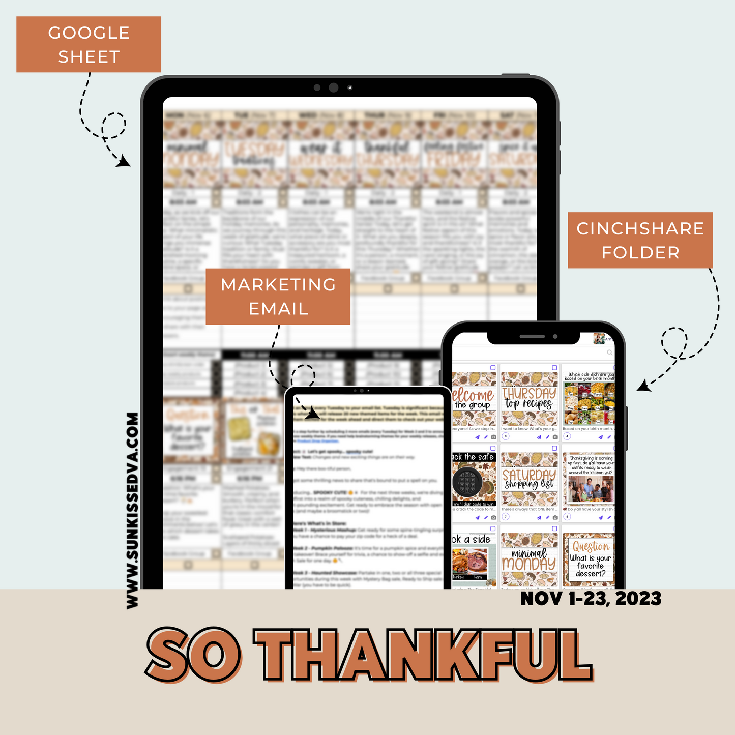 So Thankful Content Calendar themed social media plan | Sun Kissed Virtual Assistant