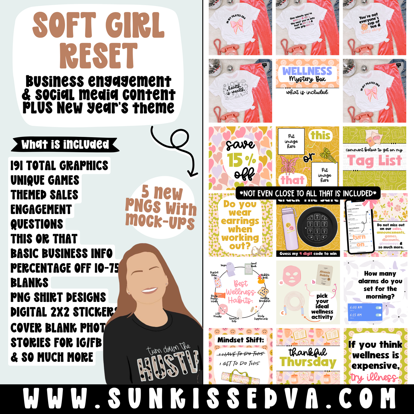 Soft Girl Reset (191 Social Media Graphics, including 5 PNGs)