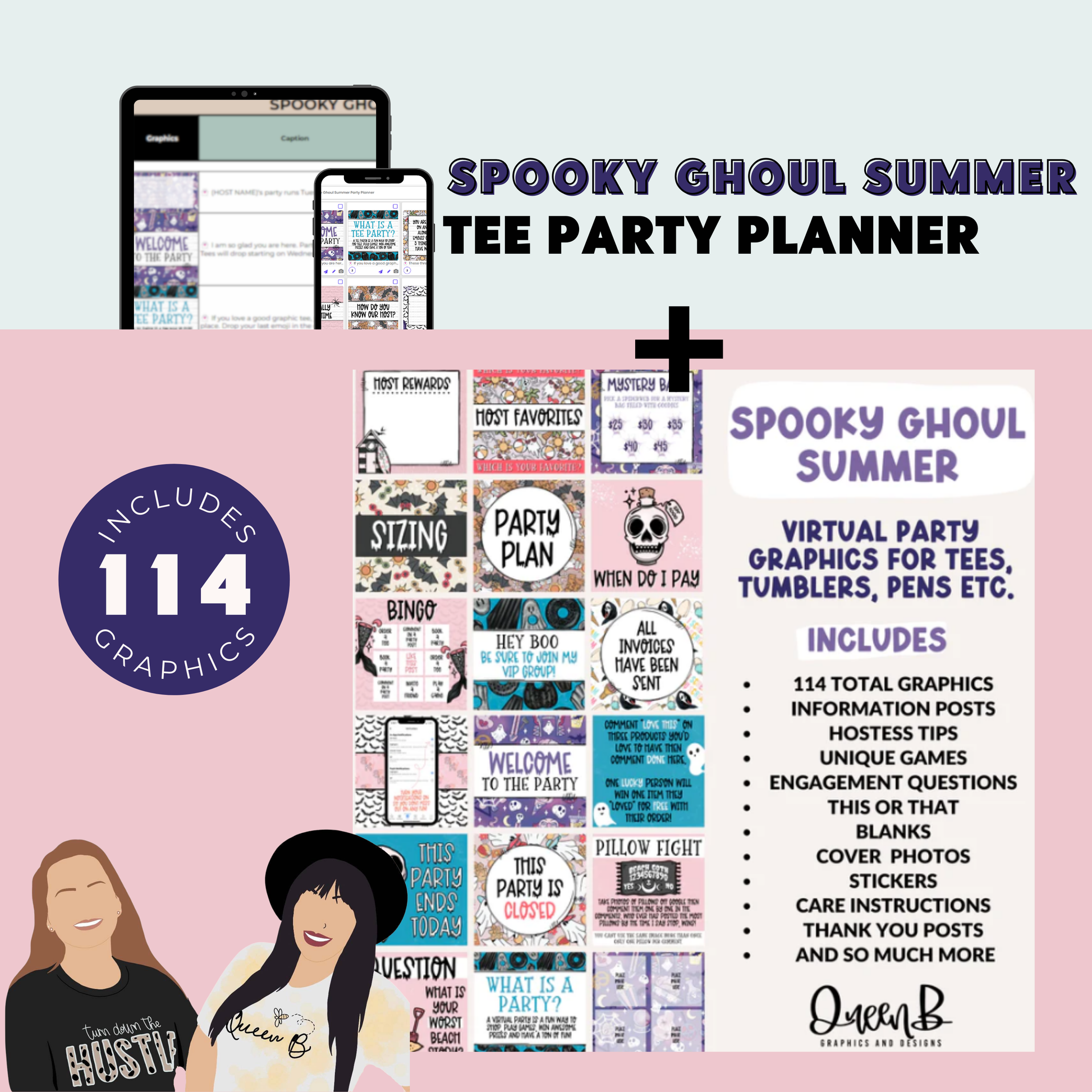 Spooky Ghoul Summer Tee Party Planner with social media engagement party graphics for tshirt business | Sun Kissed Virtual Assistant