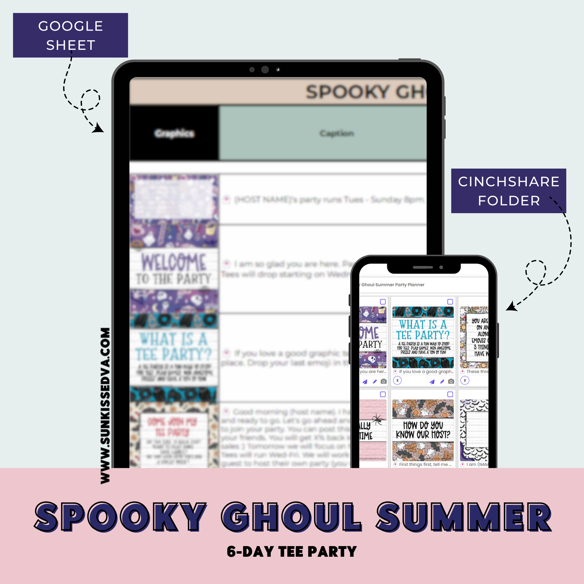 Spooky Ghoul Summer Tee Party Planner with social media engagement party graphics for tshirt business | Sun Kissed Virtual Assistant