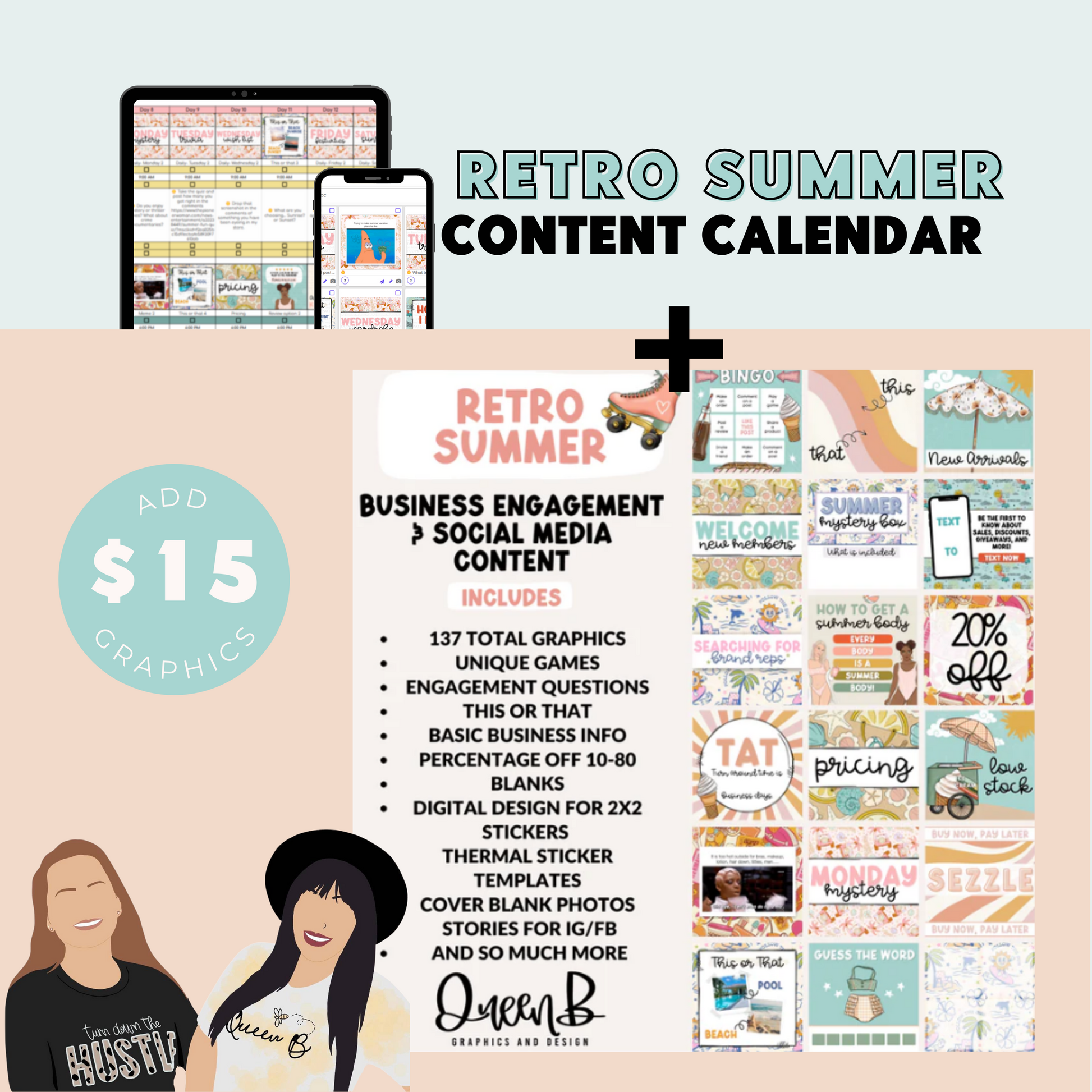 Retro Summer Content Calendar themed social media plan | Sun Kissed Virtual Assistant