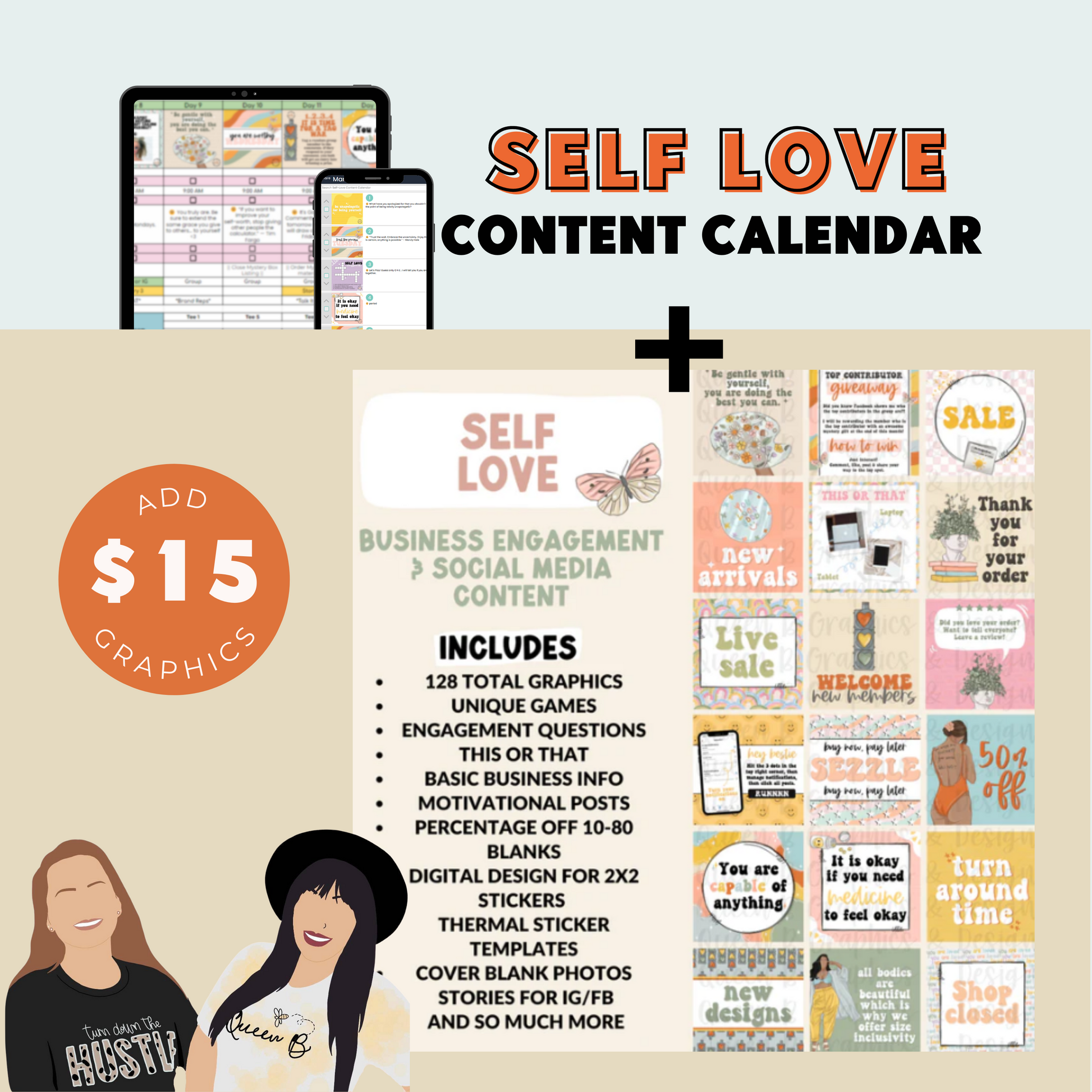 Self Love Content Calendar themed social media plan | Sun Kissed Virtual Assistant