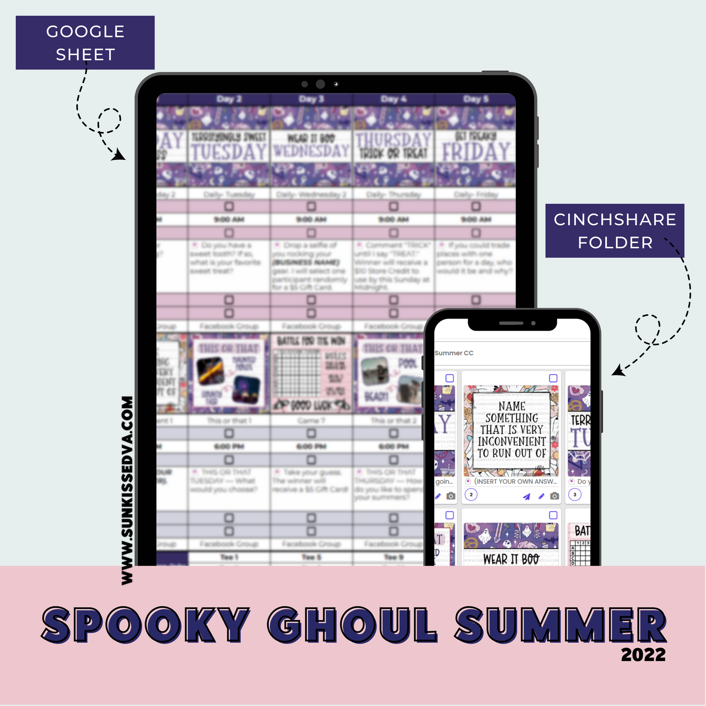 Spooky Ghoul Summer Content Calendar themed social media plan | Sun Kissed Virtual Assistant